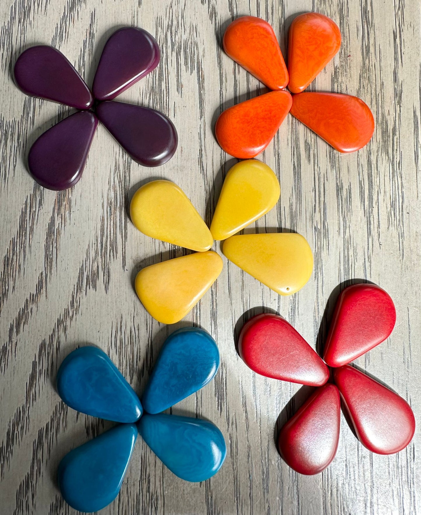 Tagua Round and Triangle Beads. 28 Multicolored Pieces.