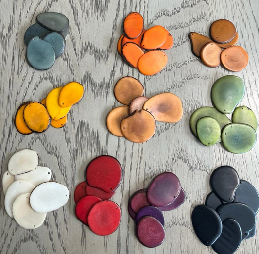 Tagua Chip Slices Beads. 60 Pale Multicolored Pieces