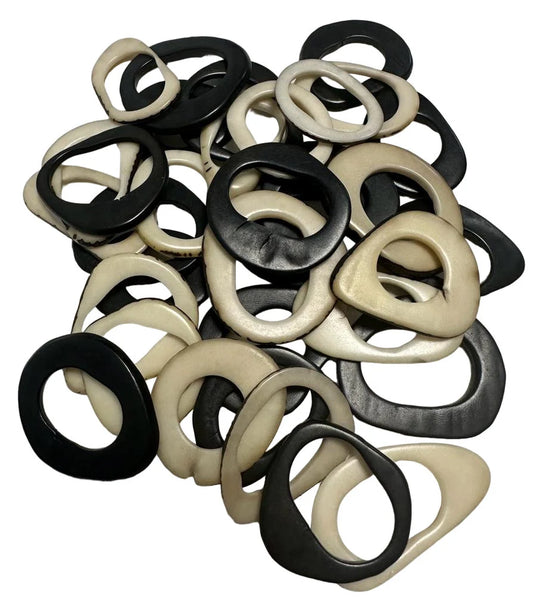 Tagua Hoop Beads. 20 Black and Beige Pieces.