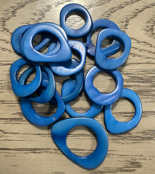 Tagua Hoop Beads. 20 Dark Blue Pieces.