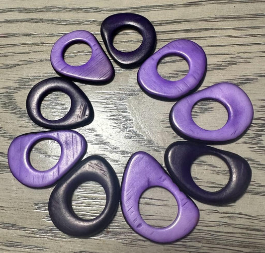 Tagua Hoop Beads. 20 Dark and Light Purple Pieces.