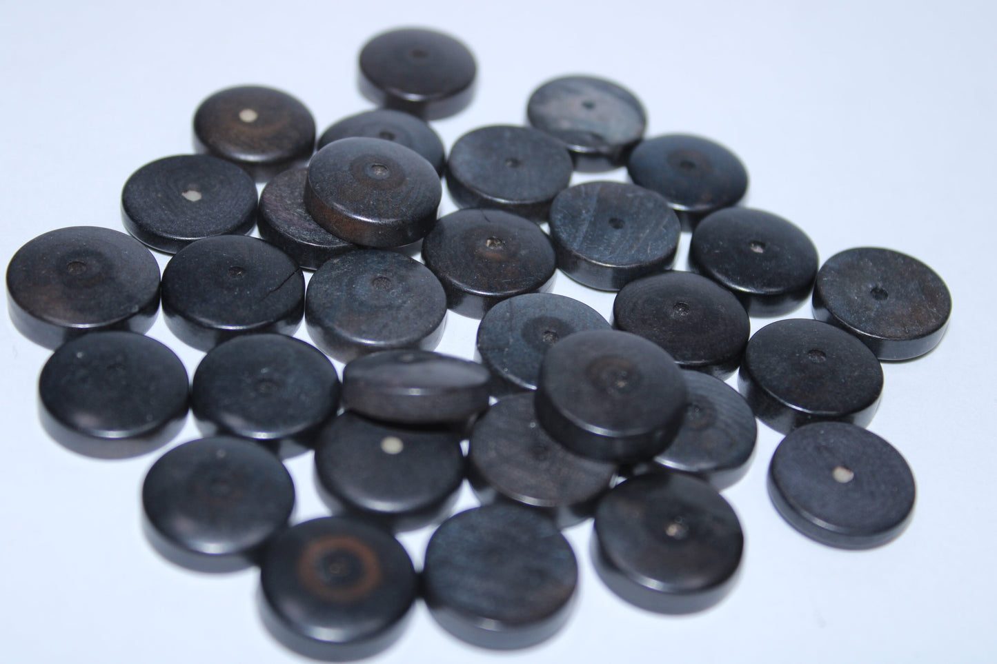 Tagua Donut Beads. 30 Mini Black Pieces.