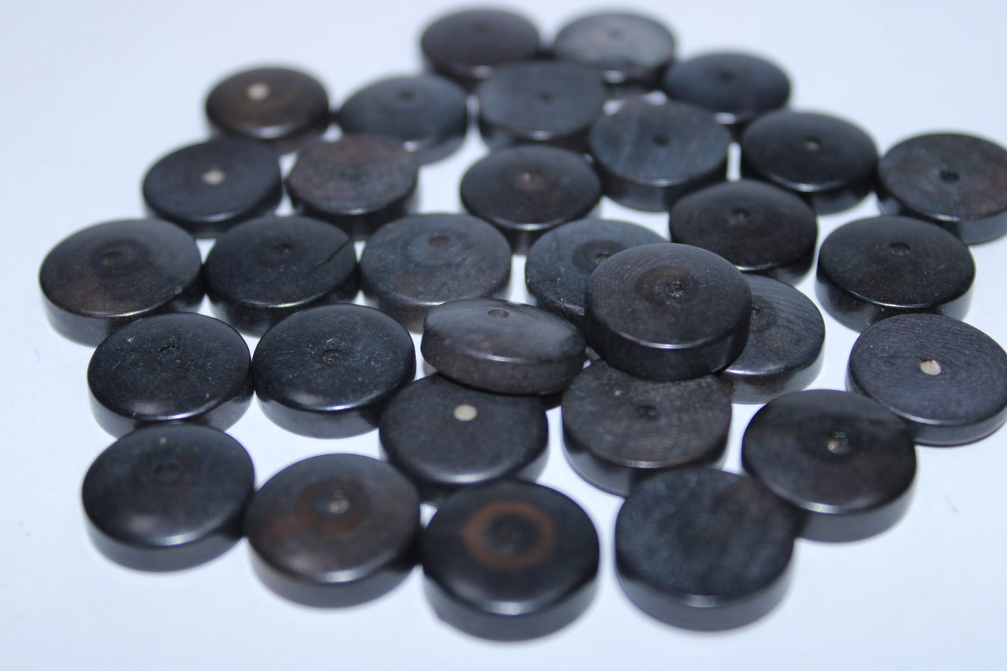 Tagua Donut Beads. 30 Mini Black Pieces.