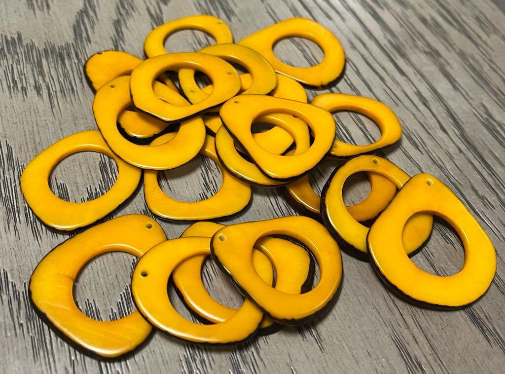 Tagua Hoop Beads. 20 Yellow Pieces.