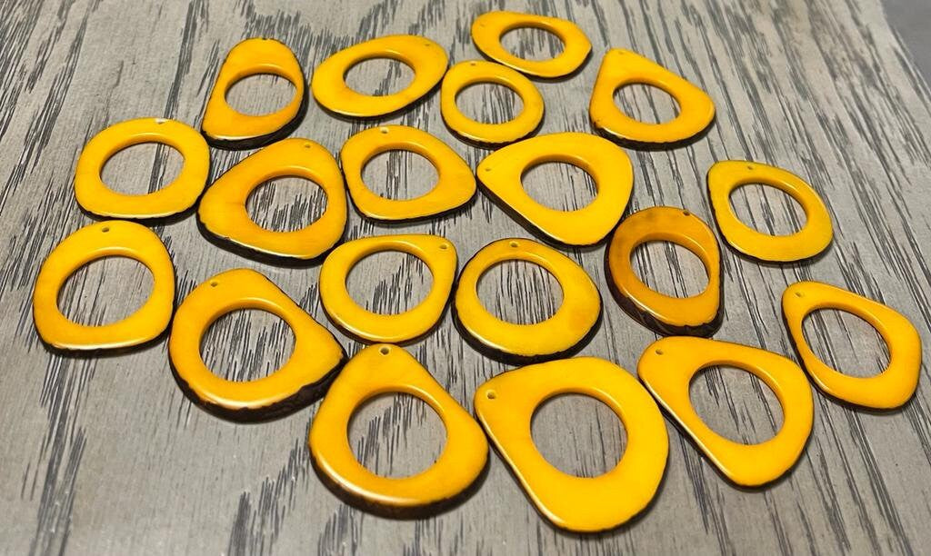 Tagua Hoop Beads. 20 Yellow Pieces.