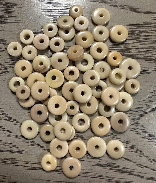 Tagua Donut Beads. 30 Mini Beige Pieces.