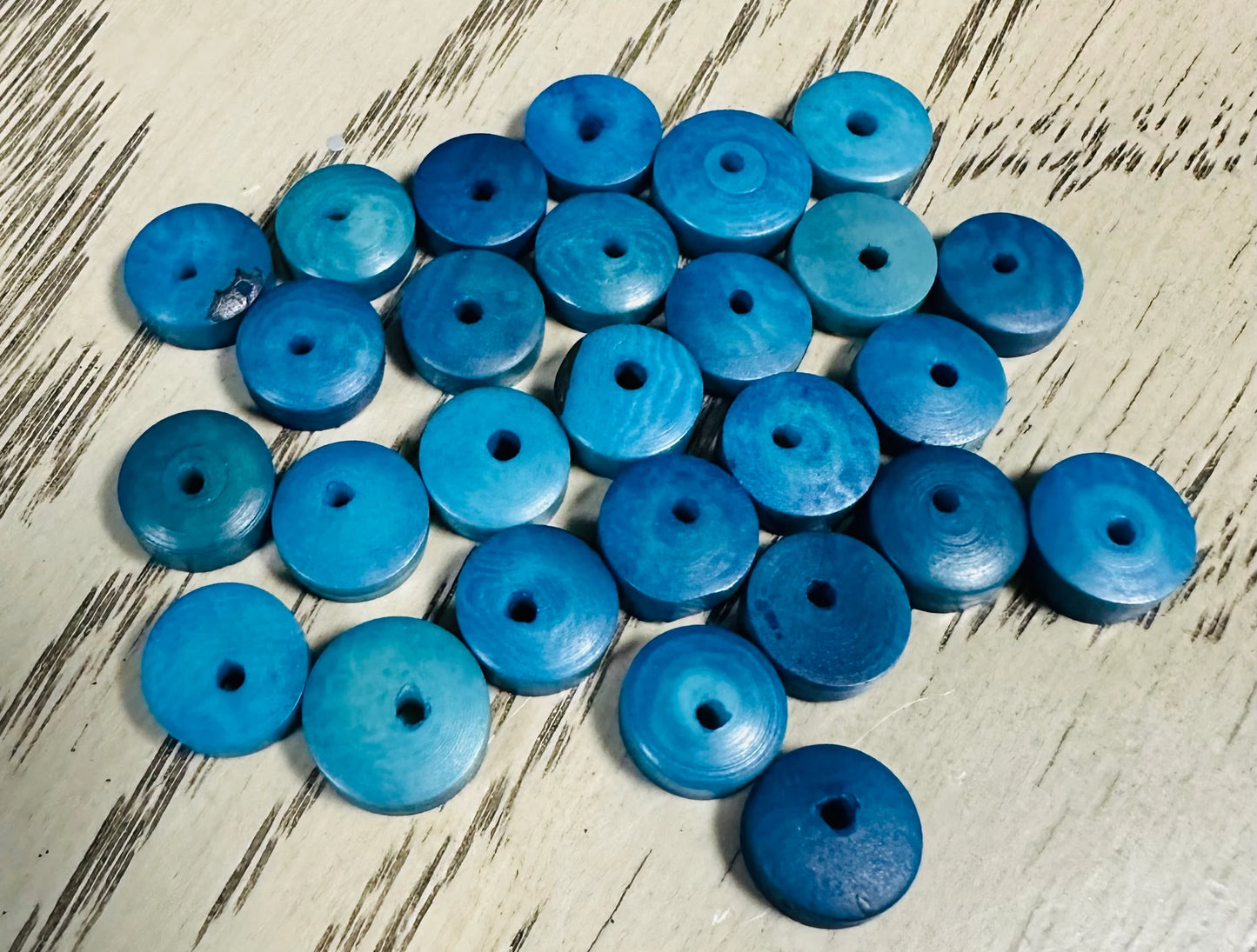 Tagua Donut Beads. 25 Mini Blue Pieces.