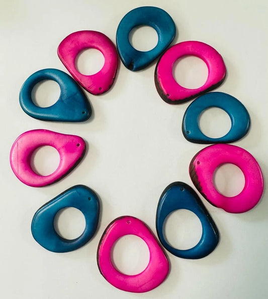 Tagua Hoop Beads. 20 Pink and Blue Pieces.