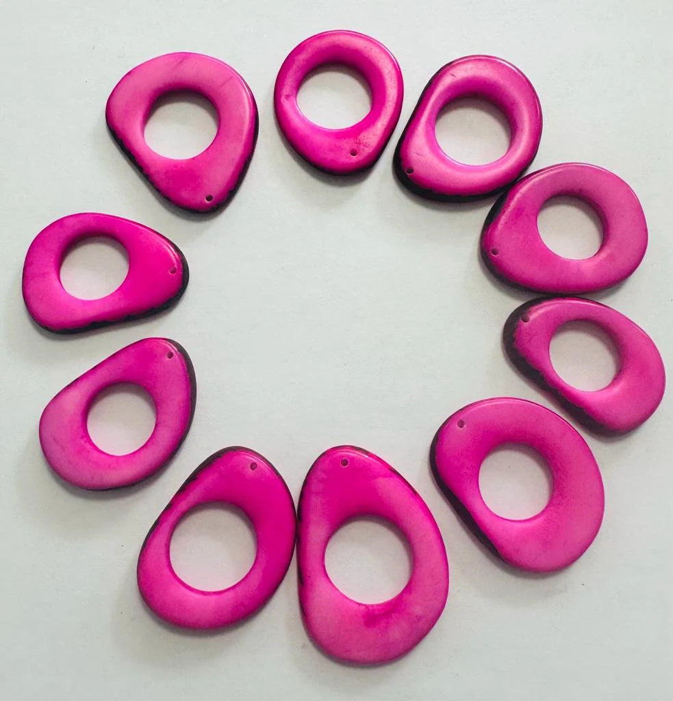 Tagua Hoop Beads. 20 Pink and Blue Pieces.