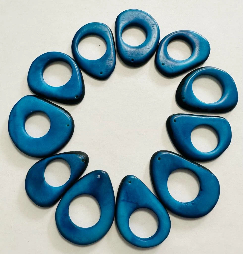 Tagua Hoop Beads. 20 Pink and Blue Pieces.