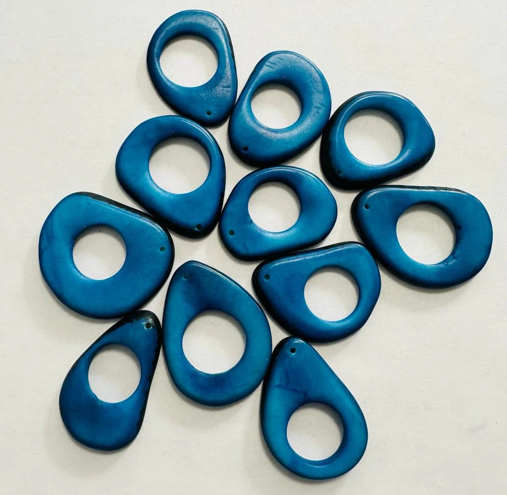 Tagua Hoop Beads. 20 Pink and Blue Pieces.