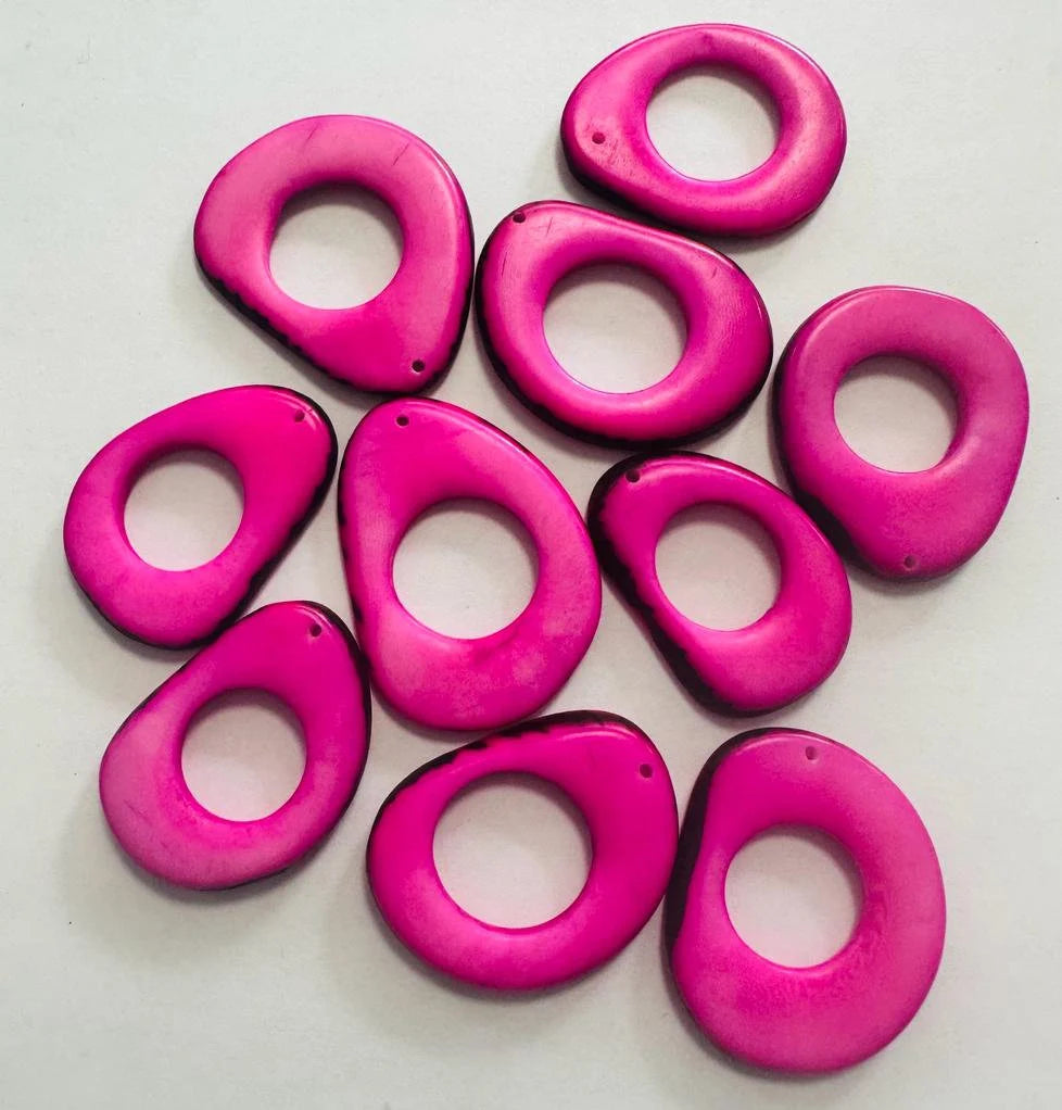 Tagua Hoop Beads. 20 Pink and Blue Pieces.