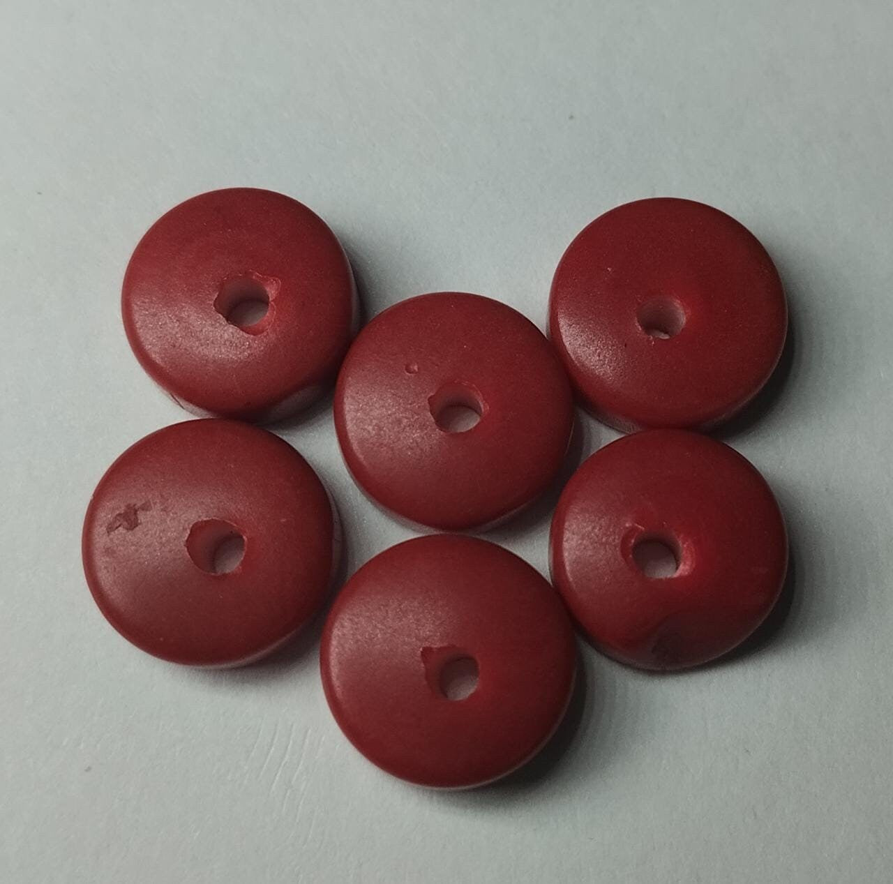 Tagua Donut Beads. 32 Mini Red Pieces.