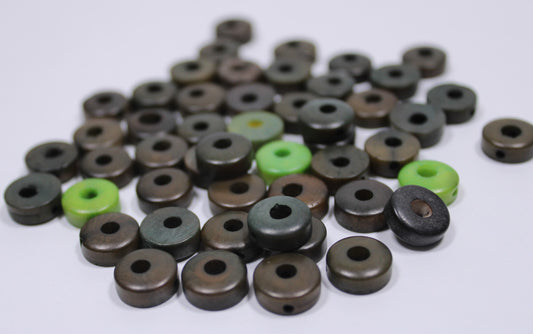 Tagua Donut Beads. 25 Mini Brown, Light and Dark Green Pieces Pieces.