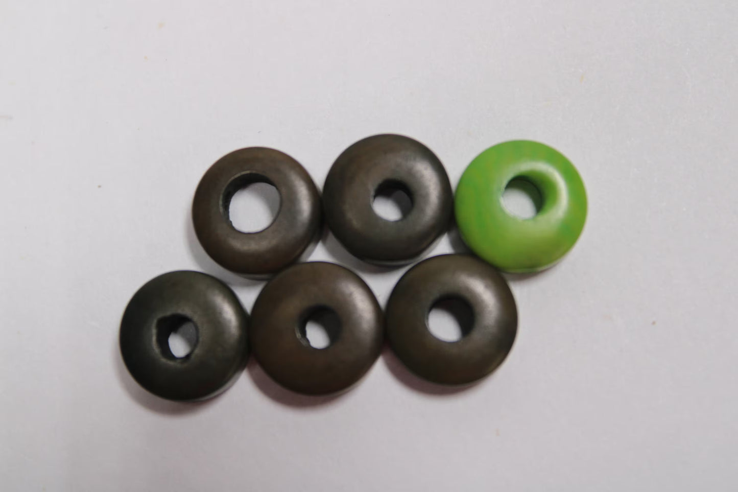 Tagua Donut Beads. 25 Mini Brown, Light and Dark Green Pieces Pieces.