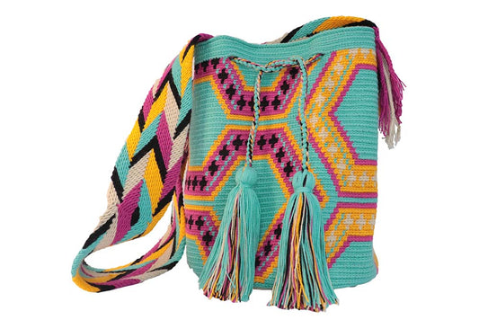 Wayuu Handmade Bag. Handmade Weaved Multicolor Pattern Crochet Bag. Natural Fiber. Eco Friendly, Handcrafted from Colombia. Exotic Bag