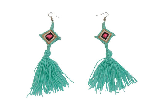 Wayuu Weaved Earrings in Aquamarine Color