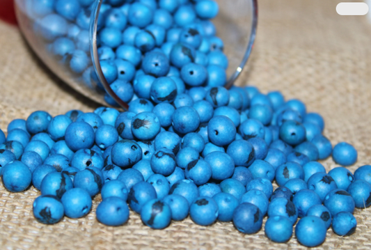 Cobalt Blue Beads Acai Seeds from the  Amazonian Palm. Size: 1x1cm. Hole Size 1mm Approx. Natural Accounts. Pack of 200 Beads. TABlue01