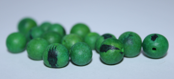 Green Beads Acai Seeds from the Colombian Amazonian Palm. Size: 1x1cm. Hole Size 1mm Approx. Natural Accounts. Pack of 200 Beads. TAGreen01