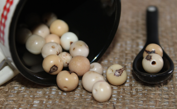 Yellow and Beige Beads Acai Seeds. Size: 6 x 6 mm. Hole Size 1mm Approx Natural Accounts Pack of 200 Beads. TATwocolors01