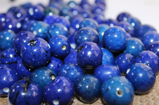 20 Bombona Balls from Colombia, Polished. Dark blue Bombona Seeds. It’s Punctured Straight Through. TBBlue02