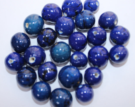 20 Bombona Balls from Colombia, Polished. Dark blue Bombona Seeds. It’s Punctured Straight Through. TBBlue02