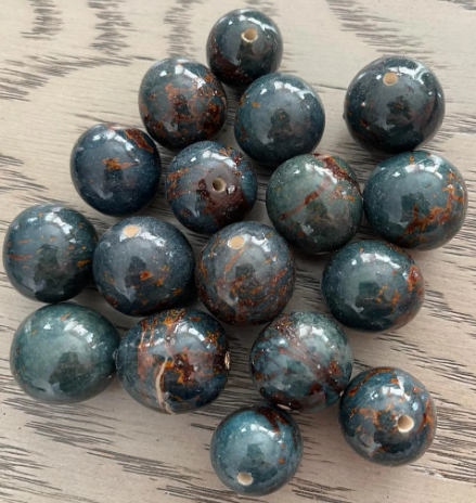 25 Bombona Balls from Colombia, Polished. Lake Blue Bombona Seeds. It’s Punctured Straight Through. TBBlue04