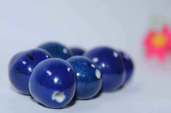 20 Bombona Balls from Colombia, Polished. Dark blue Bombona Seeds. It’s Punctured Straight Through. TBBlue01