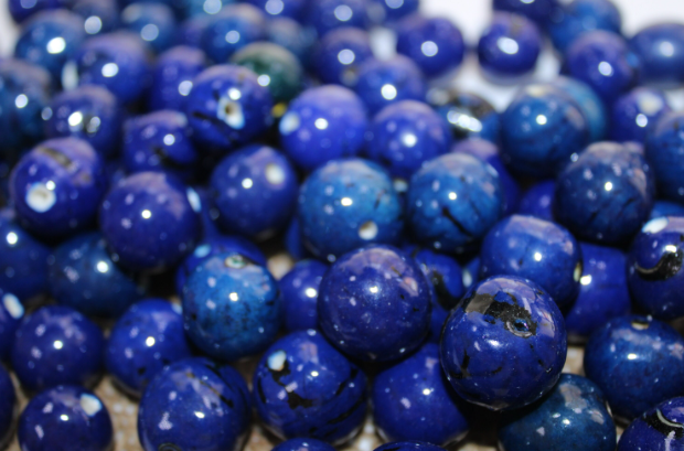 20 Bombona Balls from Colombia, Polished. Dark blue Bombona Seeds. It’s Punctured Straight Through. TBBlue02