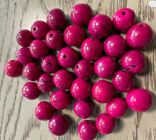 Natural Beads |Bombona Seed Beads| 30 Bombona Balls from Colombia. Fuchsia Bombona Seeds. It’s Punctured Straight Through. TBFuchsia02