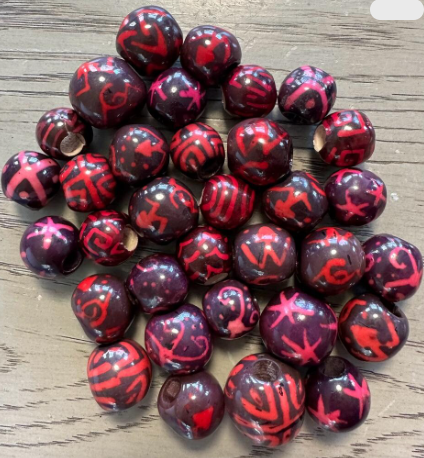 Natural Beads |Bombona Seed Beads| 25 Bombona Balls in Multicolored Patterned. It’s Punctured Straight Through. TBPMulticolored04