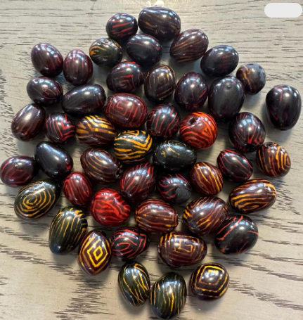 Natural Beads |Bombona Seed Beads| 25 Bombona Balls in Multicolored Patterned. It’s Punctured Straight Through. TBPMulticolored02