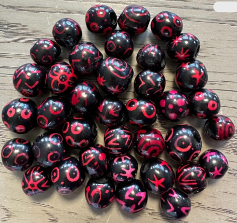 Natural Beads |Bombona Seed Beads| 25 Bombona Balls in Multicolored Patterned. It’s Punctured Straight Through. TBPMulticolored03