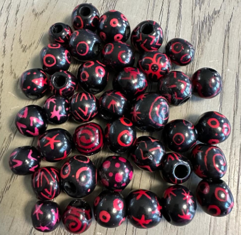 Natural Beads |Bombona Seed Beads| 25 Bombona Balls in Multicolored Patterned. It’s Punctured Straight Through. TBPMulticolored03
