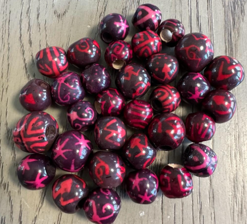Natural Beads |Bombona Seed Beads| 25 Bombona Balls in Multicolored Patterned. It’s Punctured Straight Through. TBPMulticolored04