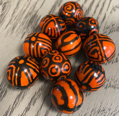 Natural Beads |Bombona Seed Beads| 30 Bombona Balls in Multicolored Patterned. It’s Punctured Straight Through. TBPMulticolored06