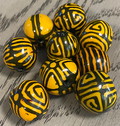 Seed Beads 20 Balls of Patterned Black & Yellow Bombona Jewelry Making Carving Woodwork Sustainable Eco Vegan Natural Organic. TBPYellow01