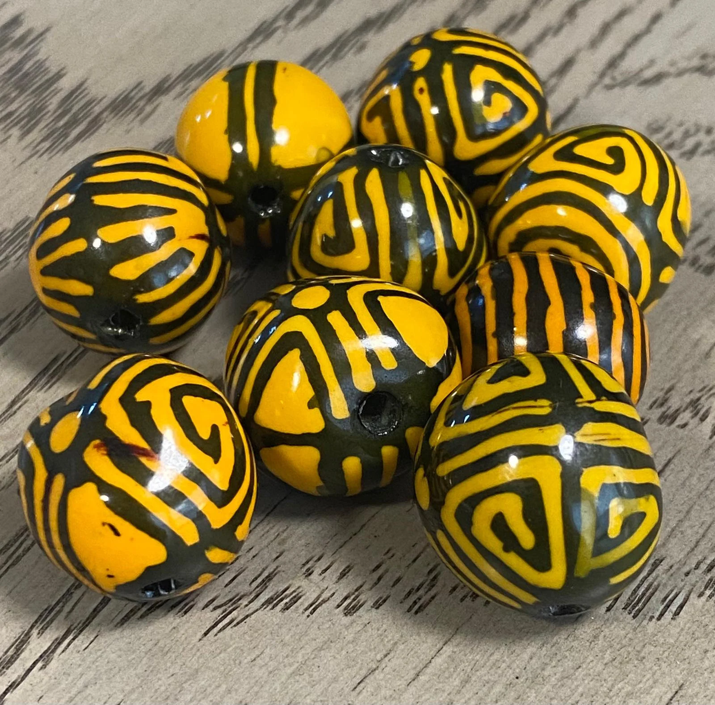 Seed Beads 20 Balls of Patterned Black & Yellow Bombona Jewelry Making Carving Woodwork Sustainable Eco Vegan Natural Organic. TBPYellow01