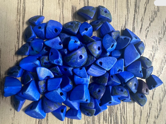 Tagua Nut Seed Beads 100 Twisted Pyramid Puff Beads in Blue. 1-2 cm approx. Sustainable Spacing Spacer Jewelry Making Irregular. TBTBlue01
