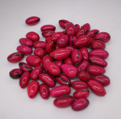 Fuchsia Beads Made of camajuro Seeds from Colombia. Size: 2.5 x 1.5 cm. Approx. Drilled. Natural Beads Pack of 30 Beads. TCFuchsia01