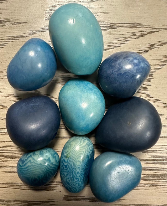 Tagua Nut Whole Seed Beads Mix of Blue Colors | Mix of Big & Small Sizes | 9 nuts | 3 to 5 cm. tall | Undrilled. TWMixcolors08D-U