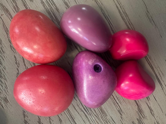 Seed Beads Tagua Whole Nut Polished Mix of Pink and Lilac | Small & Medium Sizes | 6 Nuts. Top Drilled. TWMulticolored02
