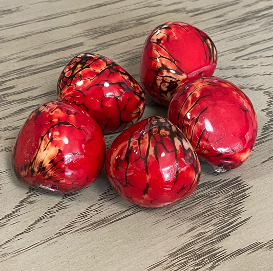 Tagua Whole Nut 6 pcs Seed Beads in Red. Undrilled | 4x3cm. approx. | Woodwork Eco Sustainable Natural. TWRed01D-U