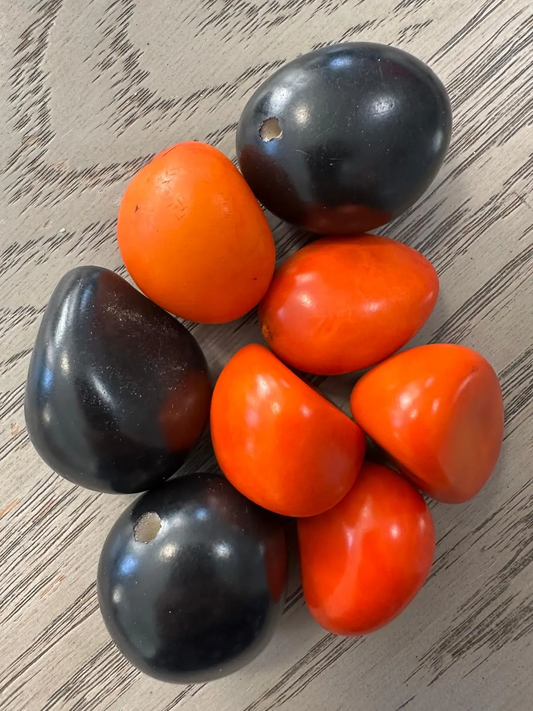 Seed Beads Tagua Whole Nut Polished Bicolor Set Orange & Black 6 Pcs Medium Size 3x3 cm approx. Drilled. TWTwocolors18D-U