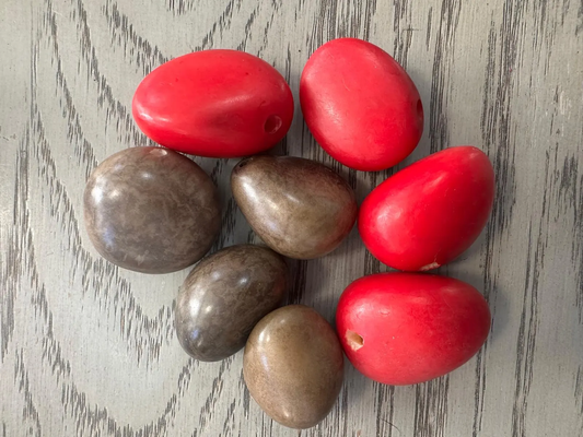 Seed Beads Tagua Whole Nut Polished Bicolor Set Brown & Red 6 Pcs Medium Size 3x3 cm approx. Drilled. TWTwocolors13D-U