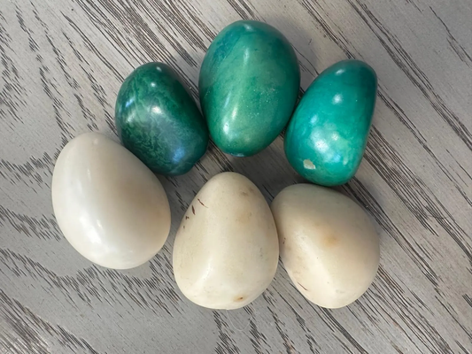 Seed Beads Tagua Whole Nut Polished Bicolor Set Green & White 6 Pcs Medium Size 3x3 cm approx. Drilled. TWTwocolors16D-U