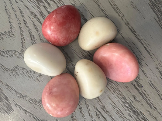 Seed Beads Tagua Whole Nut Polished Bicolor Set Pink & White 6 Pcs Medium Size 3x3 cm approx. Drilled. TWTwocolors14D-U