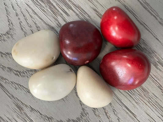 Seed Beads Tagua Whole Nut Polished Bicolor Set Red & Beige 6 Pcs Medium Top Drilled. TWTwocolors11D