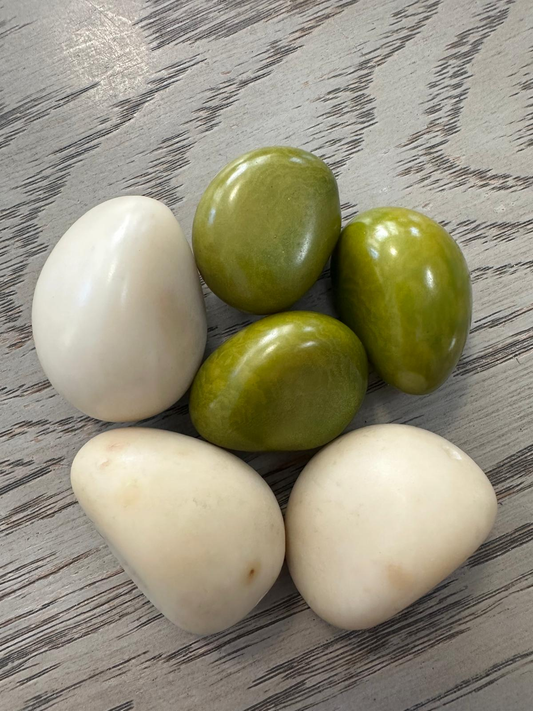 Seed Beads Tagua Whole Nut Polished Bicolor Set Green & White 6 Pcs Medium Size 3x3 cm approx. Undrilled. TWTwocolors17D-U