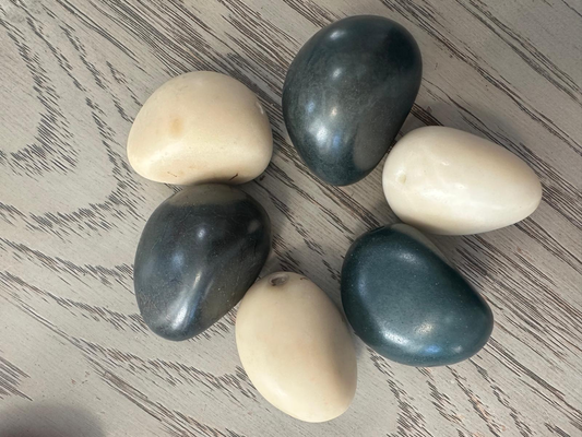 Seed Beads Tagua Whole Nut Polished Bicolor Set Greenish Grey & White 6 Pcs Medium Size 3x3 cm approx. Drilled. TWTwocolors12D-U